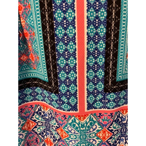 ILE Dress 12 Blue Coral White Washable Stretch Shift Side Zip Sleeveless Summer - Picture 4 of 5